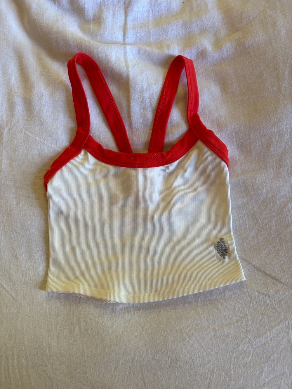 Free People Movement White & orange Ribbed Tank Top
